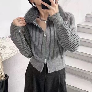 Cardigã Feminino de Lã com Gola e Zíper Duplo Estilo Coreano Casual, Curto, de Tricô, Macio e Quente, de Alta Qualidade para Outono e Inverno - Product Image 2