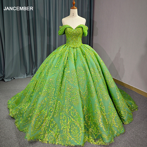 Robe de bal scintillante élégante verte brillante à épaules dénudées, robe de soirée coupe cœur 6727-1 - Product Image 2