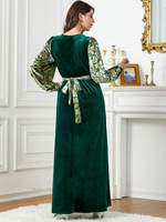 Robe musulmane Z-35 Dubaï Moyen-Orient, automne-hiver, velours, patchwork, perles, abaya, style turc, coupe ajustée, XXL, robes pour femmes