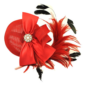 Estilo europeo y americano nuevo diseño colorido Bowknot pluma pelo Clip sombrero granadina Retro sombreros mujeres para boda fiesta gorras - Product Image 2