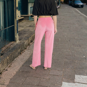 Pantalon large rose pour femme, décontracté, long, taille élastique, coupe ample, en velours, style loungewear - Product Image 3