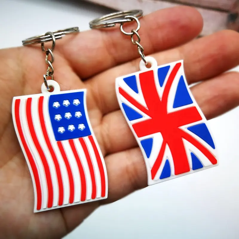 Custom UK Flag pvc keychain Promotional Business Gifts,country flags USA rubber pvc Keyring Enamel Pin Set Souvenir