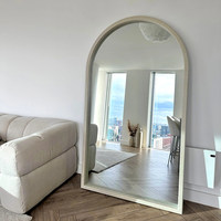 Nouveau style miroir sur pied arqué pleine longueur, fait main, sur mesure, style vintage, finition grain de bois, blanc antique, miroir mural