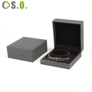 Boîte à bijoux en papier imitation cuir gris de haute qualité, vente en gros, emballage cadeau de mariage personnalisé - Product Image 3