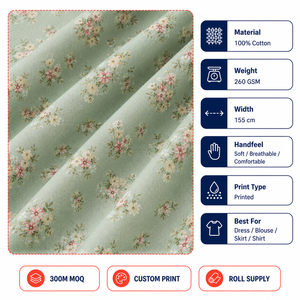 Tessuto in <span class=keywords><strong>Cotone</strong></span> 100% Stampato Floreale, Materiale Morbido per Abiti e Camicette da Donna, Fornitore per Boutique, Vendita all'Ingrosso - Product Image 3