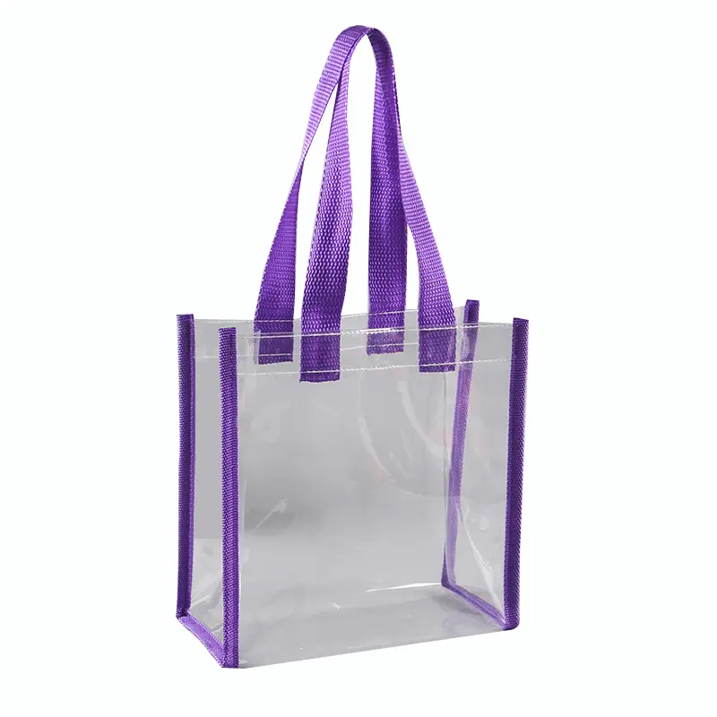 Individuelle günstige durchsichtige kunststoff-wiederverwendbare pvc-handtasche transparente strandtasche tragetasche geschenktaschen mit griff