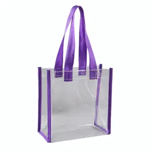 حقيبة يد من البلاستيك الشفاف رخيصة الثمن مخصصة قابلة لإعادة الاستخدام من مادة pvc حقيبة شاطئ شفافة حقيبة جراب حقائب هدايا مع مقبض