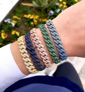 <span class=keywords><strong>Bracelet</strong></span> chaîne cubaine Miami en zircon cubique <span class=keywords><strong>rouge</strong></span>, bleu, vert, coloré, pour femmes, bijoux - Product Image 3
