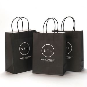 Échantillon gratuit, prix de gros pour l'industrie, sac en papier kraft blanc avec impression couleur noire, impression de logo, avec poignée - Product Image 1