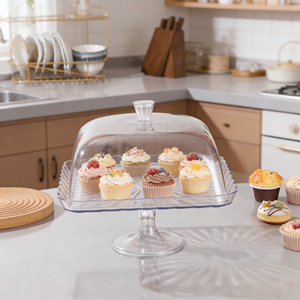 Base Rectangular Transparente para Pastel con Cubierta de Domo, Bandeja de Exhibición de Alimentos con Pedestal para Postres, Buffet, Fiestas, Hogar, Panadería, Cafetería - Product Image 4