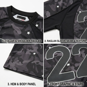 T-shirts de football Yali pour hommes, t-shirt oversize, streetwear, vêtements pour hommes, nouveau style, maille recyclée, camouflage noir, <span class=keywords><strong>étoile</strong></span> réfléchissante - Product Image 2