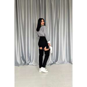 Ensemble deux pièces en jean noir à bretelles, style décontracté, pour soirée, streetwear ou été/vacances, technique délavée - Product Image 1