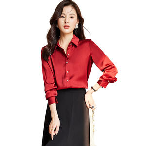 Camisa Roja Transfronteriza 2023 para Mujer, Manga Larga, Estilo Coreano, Ropa Formal, Ropa de Trabajo Profesional, Traje Elegante Azul Marino - Product Image 5