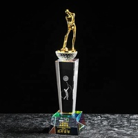 Trophée de sculpture humanoïde de golf en cristal Transparent personnalisé tasse supérieure texte gravé au laser prix sportif