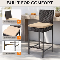 Tabouret de bar extérieur en rotin noir résistant aux intempéries, chaise haute en osier pour jardin, piscine, pelouse, cour arrière