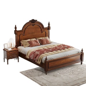 Cama Retro Negra de Madera Maciza de 1.8m, Tamaño King, Estilo Americano, Muebles de Dormitorio Vintage Franceses, Diseño con Caja de Almacenamiento - Product Image 2
