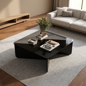 <b>Modern</b> Tempered Glass <b>Coffee</b> <b>Table</b> With Metal Frame <b>Black</b> Living Room Furniture - Product Image 2