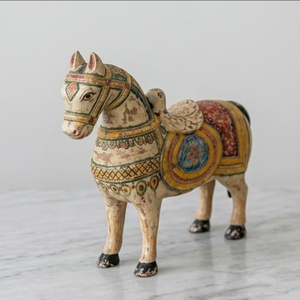 CHEVAL SÉCURÉTÉ PAR LES MAINS - Figurine de cheval en bois beige peinte à la main, lot de 4, Studio Views, Indien (30 CM X 9.5 CM X 29 CM) - Product Image 4
