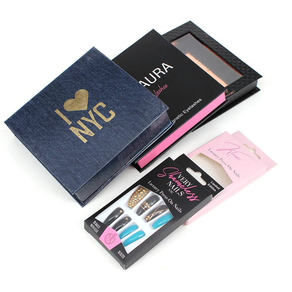 Tarjetas de agradecimiento de negocios coloridas personalizadas, papel de embalaje para uñas artificiales
