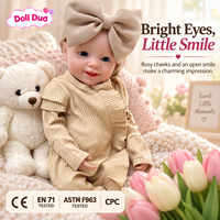 Poupée Bébé Reborn en Silicone de 18 Pouces, Nouveau-né Souriant, Tenue Kaki, Nœud Personnalisé, Peinte à la Main, Cadeau de Thanksgiving, Jouet Doux pour Enfants