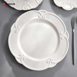 Luxury White Flower Bone China Wedding Charger <b>Ceramic</b> Embossed Dinner <b>Plate</b> Set Color Enamel Creative Bake Dishes for Household - Product Image 4