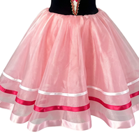 Robe tutu de ballet rose style folklorique pour filles, manches courtes bouffantes, ourlet rayé, jupe en tulle, costume de scène de ballet, fabricant