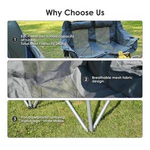 Fauteuil de camping double surdimensionné en fer avec appui-tête enroulable, canapé de camping pliant rembourré avec porte-gobelet et sacs de rangement - Product Image 5