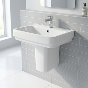 Lavabo demi-piedestal en céramique esthétique, aspect pierre de granit gris rustique, pour projet de luxe - Product Image 6