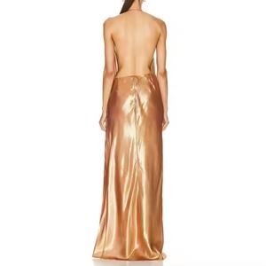 Nuevo Vestido de Satén de Alta Calidad a Precio Bajo al por Mayor para Otoño, Vestido de Noche Sexy Maxi con Tirantes Finos y Espalda Descubierta en V Profundo para Mujer - Product Image 4