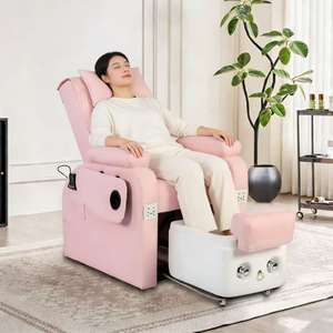 เฟอร์นิเจอร์ร้านทำเล็บสมัยใหม่ เก้าอี้นวดทำเล็บเท้าสุดหรูหุ้มหนังสีชมพู เก้าอี้นวดมือและเท้าพร้อมอ่างแช่เท้า - Product Image 5