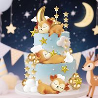 Schlafender Hirsch Mond Geburtstagstorten-Deko-Set Wolken-Stern-Ballon Tortendekoration Baby-Shower-Party-Zubehör Kuchen-Dekoration