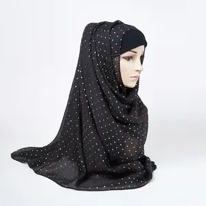Wholesale Very Popular Cotton Viscose Hijab With White Stone Muslim Women Scarves Hijabs