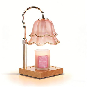 Lampe chauffe-bougie vintage vert-noisette à intensité variable avec base en bois électrique pour une ambiance lumineuse et parfumée pour le salon - Product Image 5