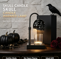 Lampe chauffe-cire en forme de crâne avec minuterie et variateur d'intensité, lampe chauffe-cire gothique en forme de crâne pour bougies en pot, hauteur réglable