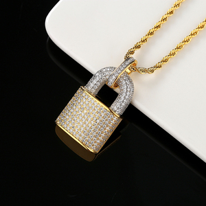 Bijoux Hip-Hop JINSE, plaqué or blanc rhodié, laiton, pendentif en forme de cadenas serti de diamants en zircon cubique 5A pour homme - Product Image 6