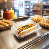 Boîte à hot-dogs jetable en PET transparent, écologique, avec couvercle articulé, pour saucisses, pains, vente à emporter, qualité alimentaire, chewing-gum, sushis