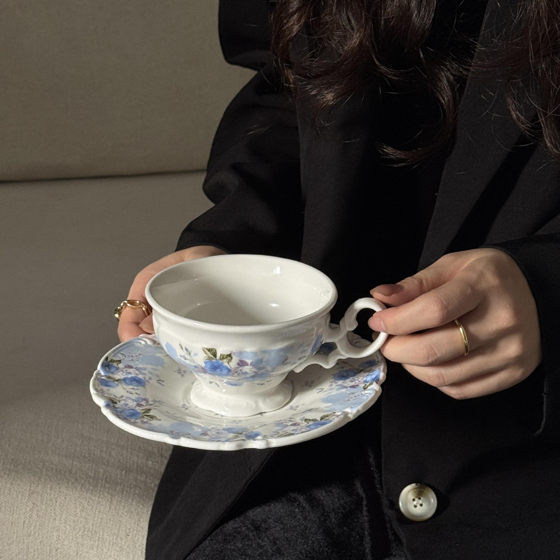 Blue flower shadow cup and plate 250ML