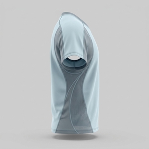 Haut de sport multifonctionnel unisexe en jersey 100 % polyester respirant à manches courtes, col en V, blocs de couleur, imprimé par transfert thermique - Product Image 3