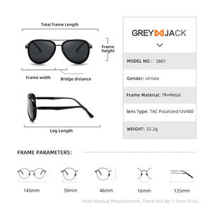 Lunettes de soleil aviateur grises pour hommes, monture en métal noir TR, verres TAC, protection UV400, type polarisé 3, pare-soleil - Product Image 2