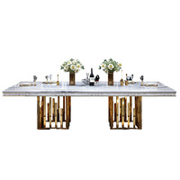 Ensemble de table et chaises de salle à manger extensible moderne de luxe durable avec plateau en marbre, structure en acier inoxydable, imperméable, écologique, assemblé