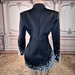 Novance Y5440 Nuova Collezione Abito Blazer <span class=keywords><strong>Bianco</strong></span> con Perline e Frange Nero per Donne Scollo a V Sexy - Product Image 5