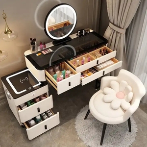 Comò per il trucco per mobili moderni con set di Design in metallo piedini per camera da letto con specchio a LED per ricarica wireless