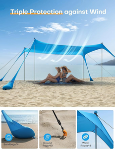 Lona Impermeable de Alta Calidad, Carpa de Playa Ultraligera, Toldo para el Sol, Lona de Camping con Poste - Product Image 4
