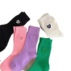 Wholesale Korean Solid Heavy Industry Spring Autumn Stockings Love Embroidery Mid-tube Sports Socks