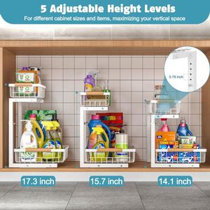 Estante de Almacenamiento Metálico de 2 Niveles para Fregadero de Cocina o Baño, Organizador de Gabinete Extraíble con Altura Ajustable - Product Image 5