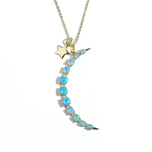 <span class=keywords><strong>Collana</strong></span> Gemnel da Donna per Uso Quotidiano con Charm in Argento <span class=keywords><strong>e</strong></span> Opale Blu a Forma di <span class=keywords><strong>Luna</strong></span> <span class=keywords><strong>e</strong></span> Stella - Product Image 1