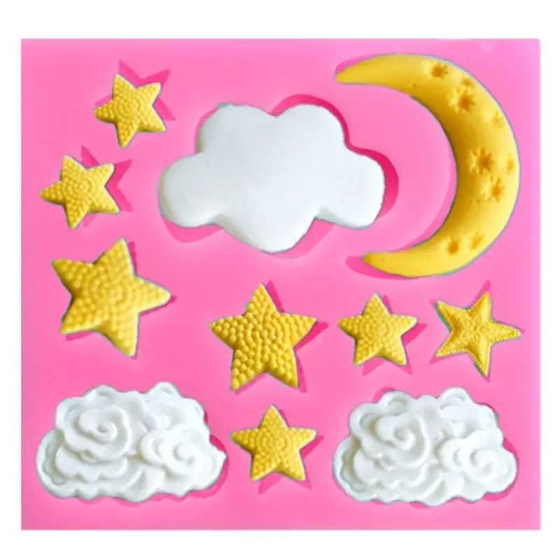 Molde de silicone para fondant de bolos, ferramentas para decoração de bolos e chocolates, estrela e lua nuvem