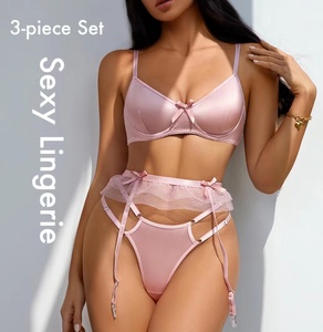 Set Intimo Sexy con <span class=keywords><strong>Reggiseno</strong></span> Push-up Senza Ferretto e Senza Imbottitura con Chiusura Posteriore e Slip in Seta Ghiaccio Senza Cuciture con Spalline Sottili, Corsetto in Pizzo - Product Image 2