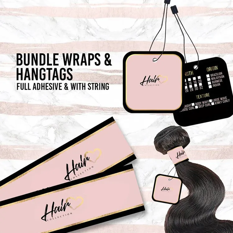 Custom Printed Human Hair Bundle Labels Printed Stickers Hair Adhesive Paper Hang Tag Label Customized Color