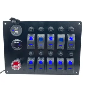 Panel de interruptor basculante LED marino para barco y coche, medidor de voltaje de corriente Digital, Panel de interruptor impermeable de 12V de 10 bandas